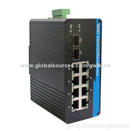 Gigabit managed industrial Ethernet switch, 8-port 10/100base-T(x)+2-port 1000baseX/SFP optical port
